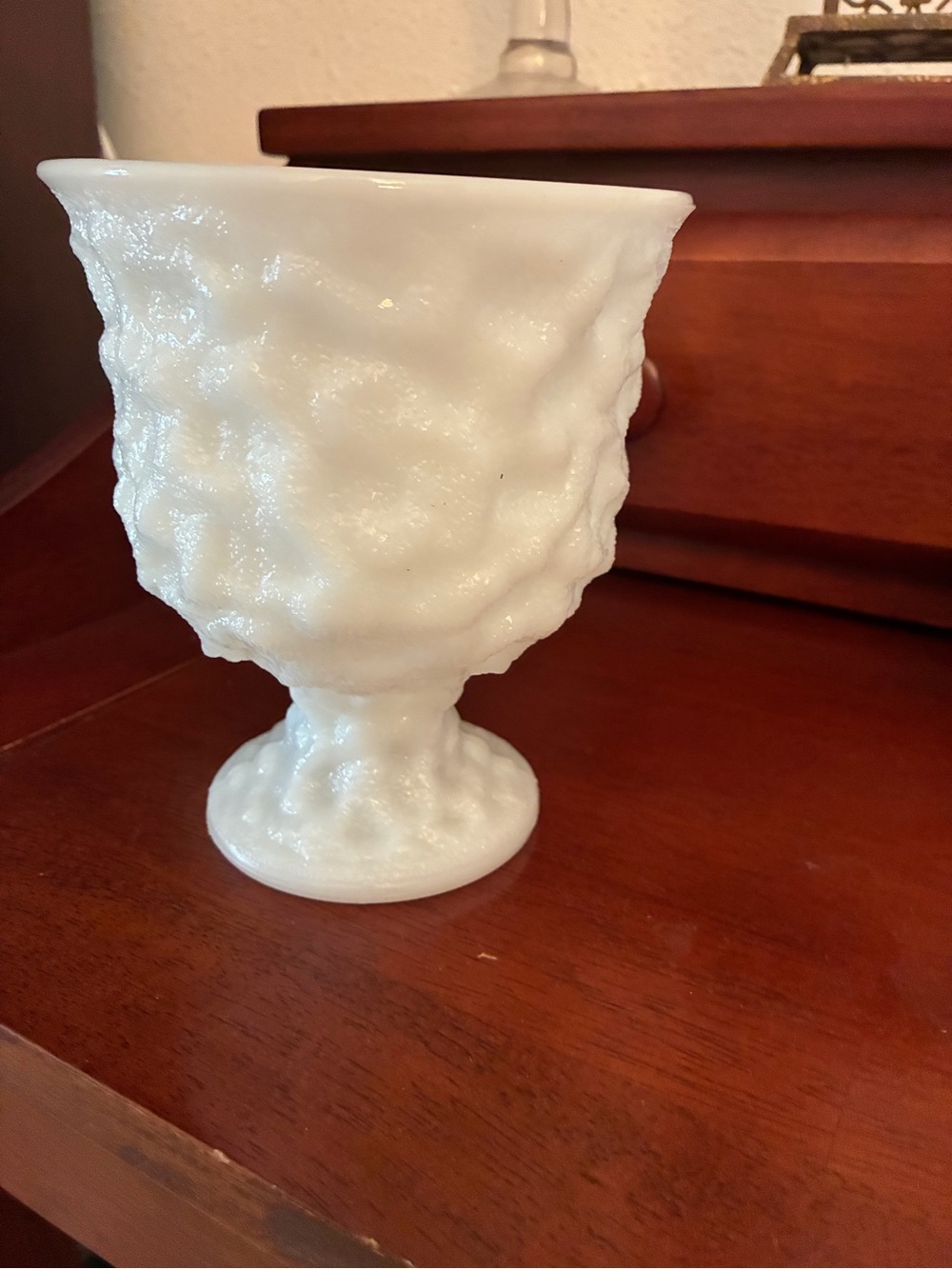 White Textured Milk Glass Compote Vase